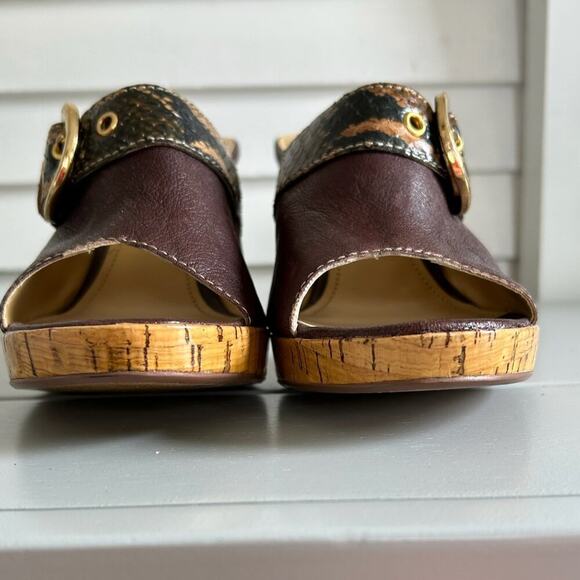 Unisa Leather Cork Heel Sandals Snake Print Buckle Open Toe Slip-On Size 10B - Picture 4 of 15